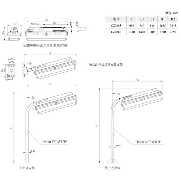 CZ0875/0876 Full plastic explosion-proof emergency LED linear light fittings (Pole Mounting)