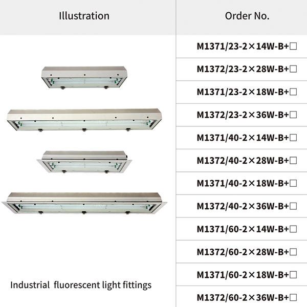 M1371、M1372 Industrial fluorescent light fittings